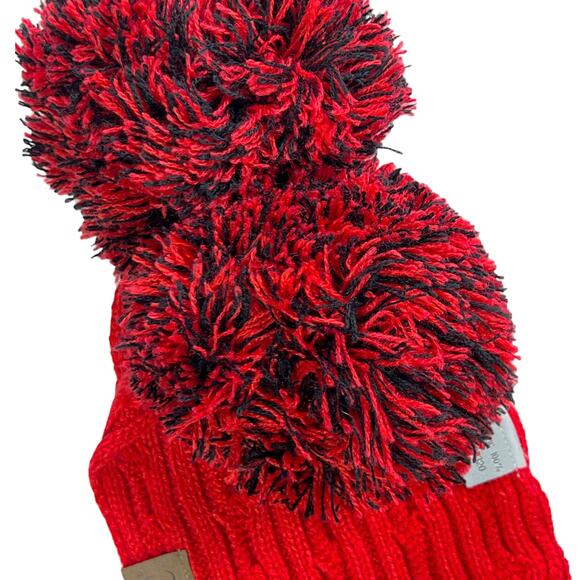 C.C. Exclusives Cozy Cable Knit Pom Pom Scarf Red Black - Picture 6 of 12